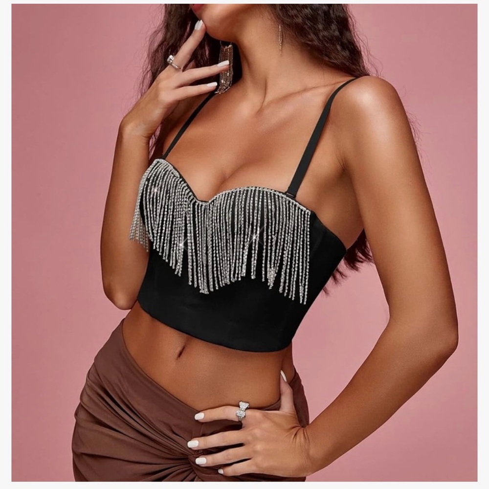 STUNNING BLACK RHINESTONE DIAMOND BUSTIER